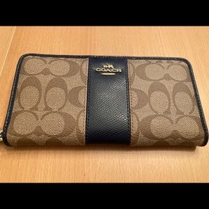 Blue & Beige Coach Trifold Wallet